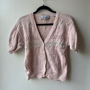 Vintage Needleworks Pink Shortsleeved Cardigan, Size S